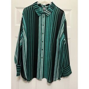NWT Worthington Shirt Women's Plus Size 0X Green Sheer Long Sleeve Office Career